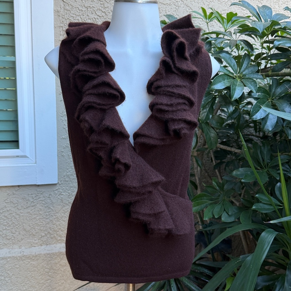 Vintage dark brown cashmere sweater/vest with ruffles